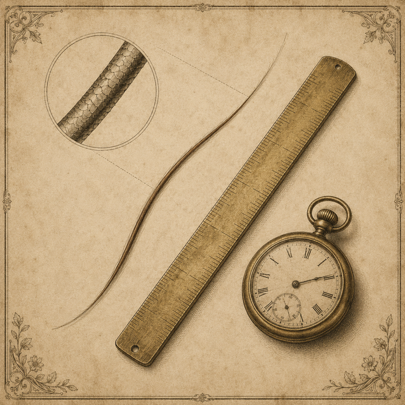 A stylized illustration of hair and a measuring tape