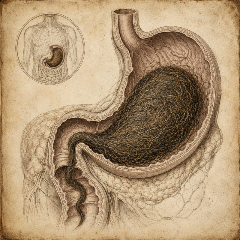 A medical illustration of a stomach hairball