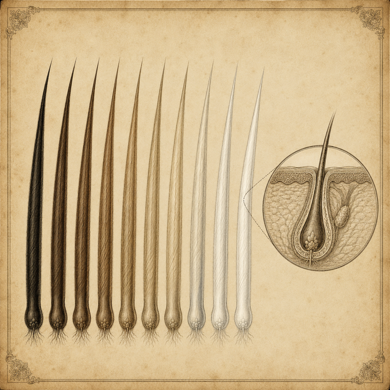 Illustration of pigmented and white hair strands