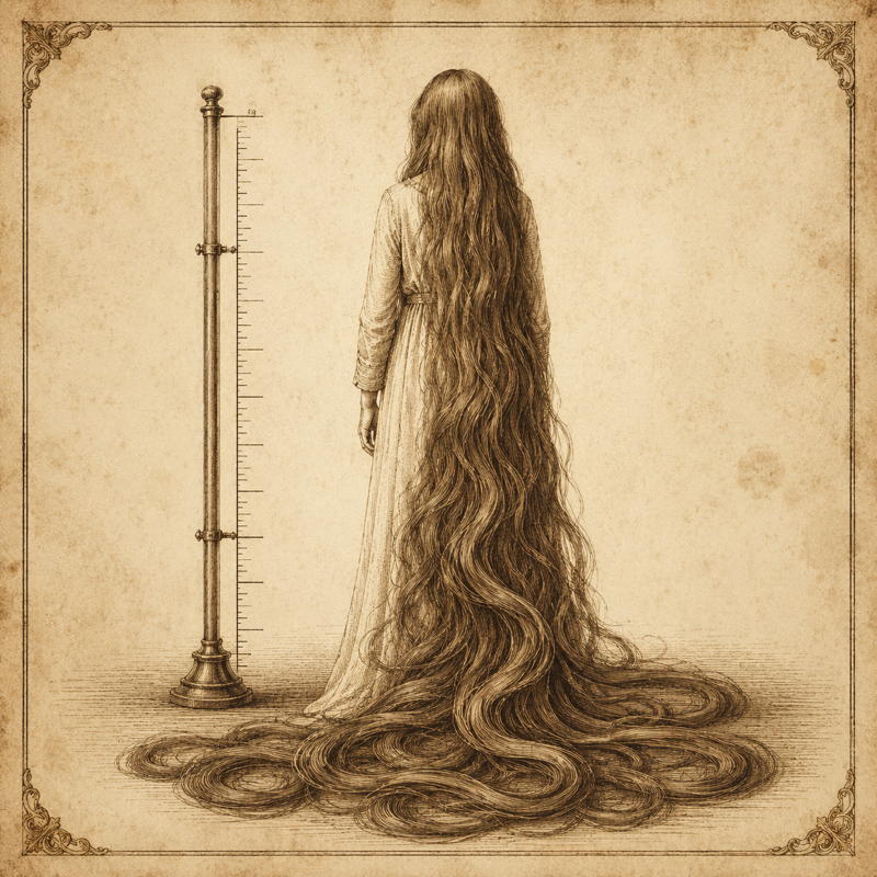 Illustration of extraordinarily long hair
